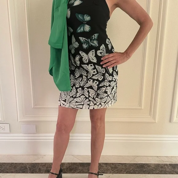 Versace Butterfly Print Bodycon Dress Black White Sleeveless Designer - Picture 6 of 16